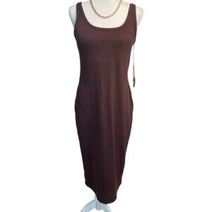 VUORI Soft Dream Knit Chestnut Brown Halo Essential Midi Jersey Dress Size L